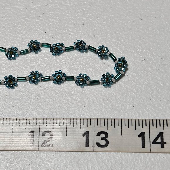 Vintage Handcrafted Boho Blue Flower Beaded Necklace Retro Fashion Jewelry Women - Picture 6 of 6